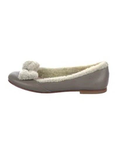 Pre-owned Dior Kids' Girls' Shearling Lined Ballet Flats In Grey