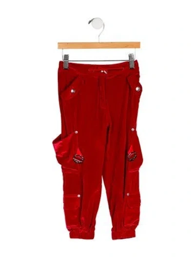 Pre-owned Dior Babies' Girls Velvet Cargo Joggers In Red