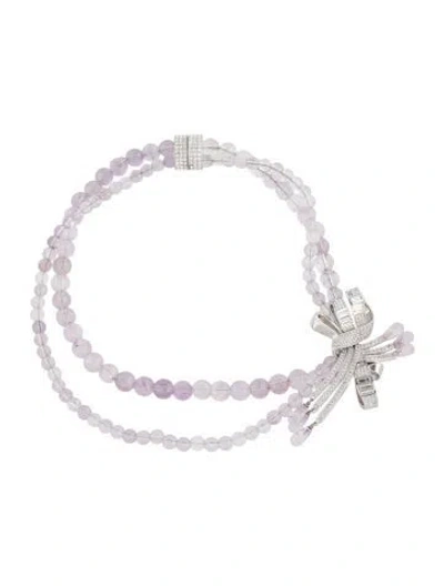 Pre-owned Dior Glass Bead & Crystal John Galliano Double Strand Choker Necklace, 18" In Clear/purple