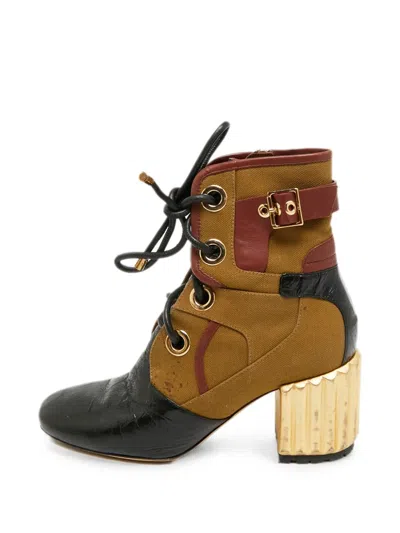 Pre-owned Dior Glorious Lace-up Ankle Boots In Brown