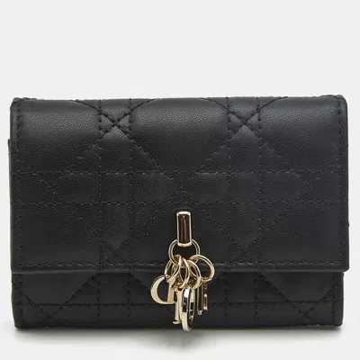 Pre-owned Dior Glycine Black Cannage Leather Wallet