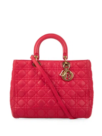 Pre-owned Dior Gm Lady  Cannage Tote Bag In 粉色