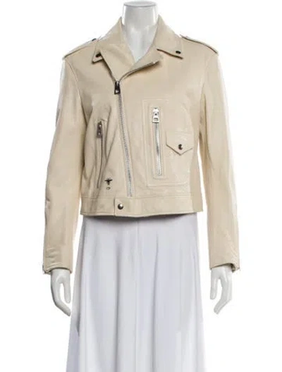 Pre-owned Dior Goat Leather Biker Jacket In Neutral