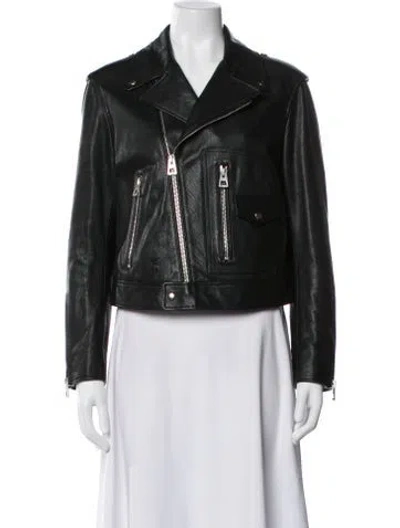 Pre-owned Dior Goat Leather Biker Jacket W/ Tags In Black/green
