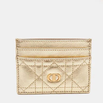 Pre-owned Dior Gold Cannage Leather 30 Montaigne Card Holder