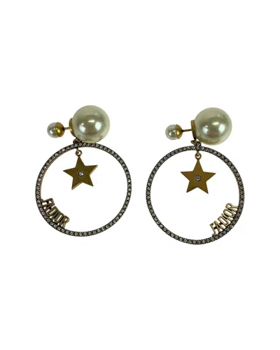 Pre-owned Dior Gold Faux Pearl Metal Earrings (authentic Pre-loved)