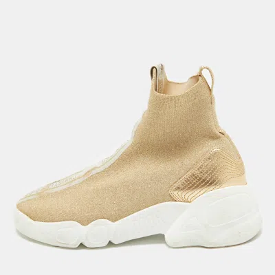 Pre-owned Dior Gold Glitter Stretch Fabric Sock High Top Sneakers Size 37.5