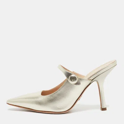 Pre-owned Dior Gold Leather Capture Heel Mules Size 36
