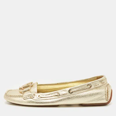 Pre-owned Dior Gold Leather 'cd' Logo Ballet Flats Size 38