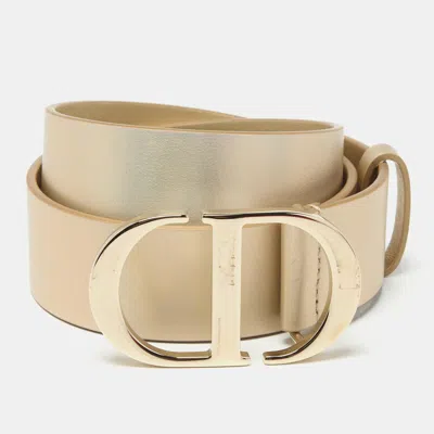 Pre-owned Dior Gold Leather Cd Logo Buckle Belt 90 Cm