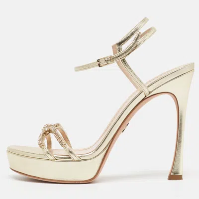Pre-owned Dior Gold Metallic Leather Ankle Strap Ankle Strap Sandals Size 39