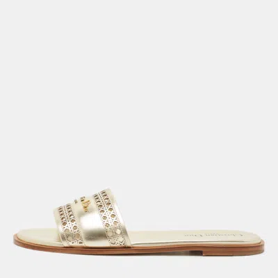 Pre-owned Dior Gold Micro Cannage Leather D-lane Flat Slide Sandals Size 39