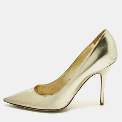 Pre-owned Dior Gold Patent Leather Cherie Pointed Toe Pumps Size 42