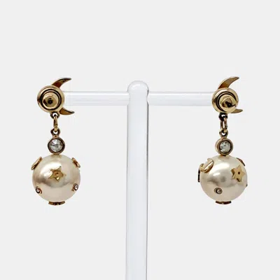 Pre-owned Dior Gold Tone Pearl Earrings