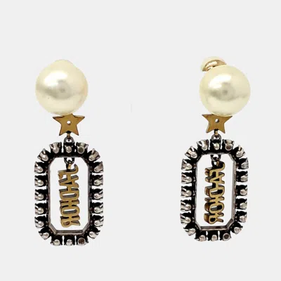 Pre-owned Dior Gold Tone Pearl Tribal Earrings