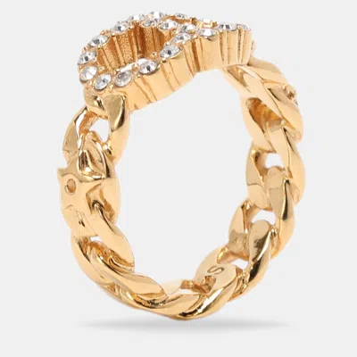 Pre-owned Dior Gold Tone Rhinestone Claire De Lune Chain Ring