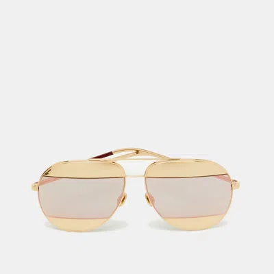 Pre-owned Dior Gold Tone/blue Mirrored 0000j Split1 Aviator Sunglasses