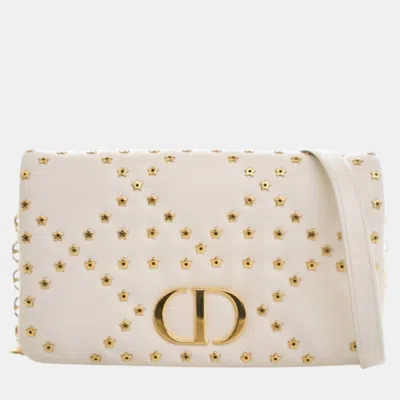Pre-owned Dior Gold White Mini Lambskin Macrocannage Lucky Star Studded Caro Crossbody