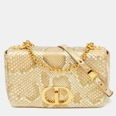 Pre-owned Dior Gold/beige Python Medium Caro Shoulder Bag