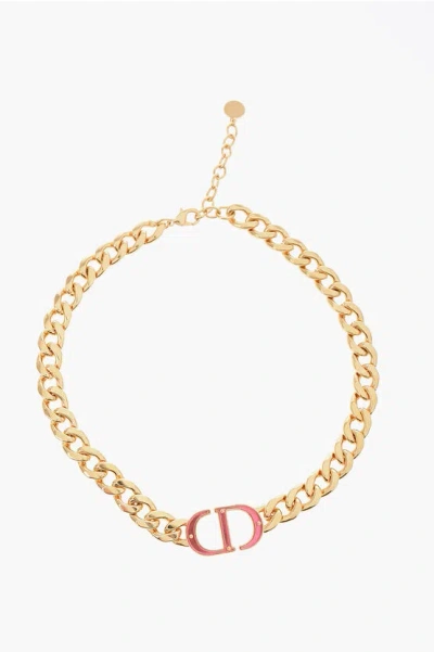 Dior Golden-effect Chain Necklace With Maxi Cd Monogram
