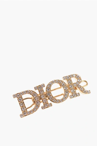 Dior Golden-effect Hairclip With Rhinestone Embellishment