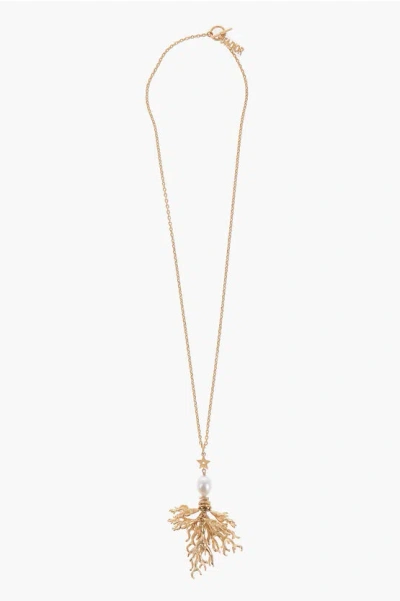 Dior Golden-effect Maxi Necklace With Pendant And Bead