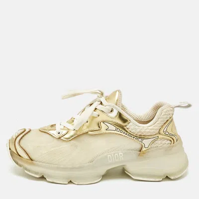 Pre-owned Dior Gold/white Rubber Mesh And Leather Vibe Low Top Sneakers Size 39
