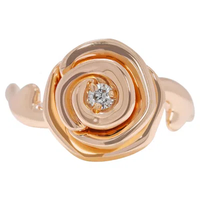 Pre-owned Dior Gorgeous 0.07ct Natural Diamond Large Rose  Couture Ring In 18k Rose Gold In Red