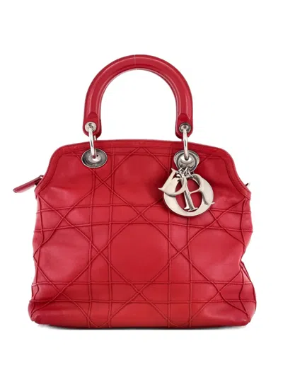 Pre-owned Dior Granville Cannage Quilt Leather Small Satchel In Red