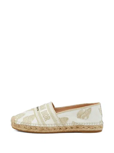 Pre-owned Dior Granville Embroidered Canvas Espadrilles In White