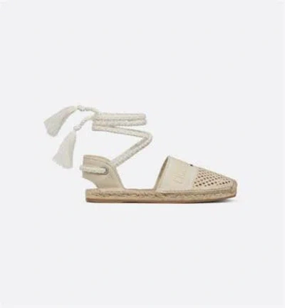Pre-owned Dior Granville Embroidered Mesh Espadrille Flat Ankle Tie Sandals Shoes $850 In White