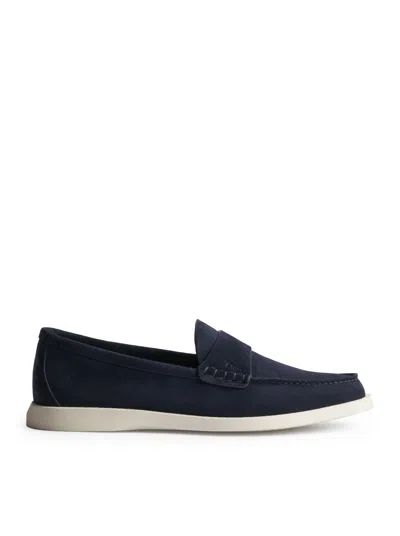 Dior Granville Loafers In Deep Blue Suede Calfskin