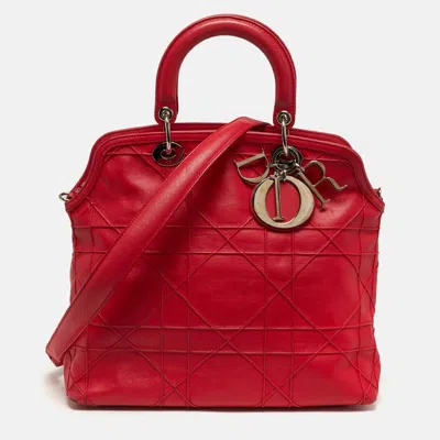 Pre-owned Dior Granville Red Cannage Leather Tote