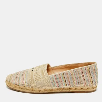 Pre-owned Dior Granville Size 37.5 Multicolor Tweed Espadrille Flats
