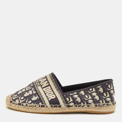 Pre-owned Dior Granville Size 39 Navy Blue/white Oblique Canvas Espadrille Flats