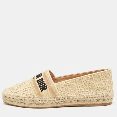 Pre-owned Dior Granville Size 40 Beige Oblique Jacquard Slip On Espadrille Flats In Sand