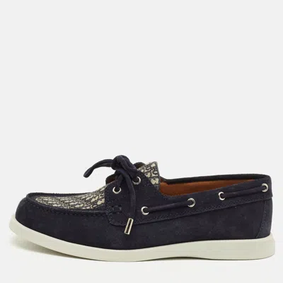 Pre-owned Dior Granville Size 40 Navy Blue Oblique Canvas And Suede Boat Shoes