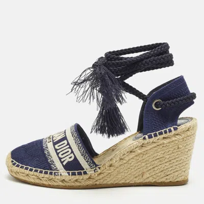 Pre-owned Dior Granville Size 40.5 Navy Blue Knit Fabric Wedge Sandals