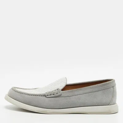Pre-owned Dior Granville Size 41 Grey/white Oblique Jacquard And Suede Loafers In Gray
