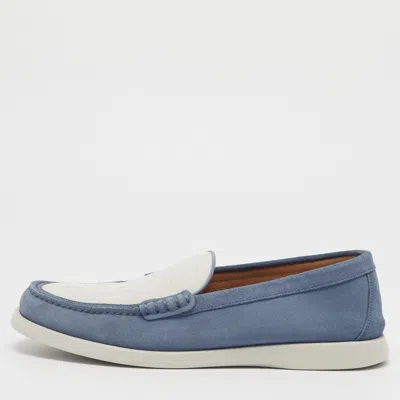 Pre-owned Dior Granville Size 42 White/blue Oblique Jacquard And Suede Loafers