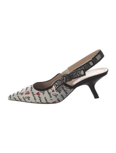 Pre-owned Dior Graphic Print Bow Accents Slingback Pumps In Black/neutrals