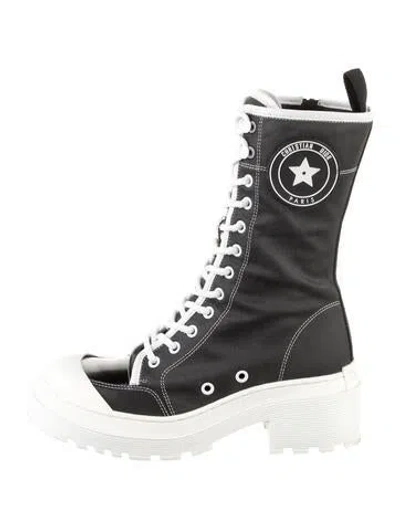Pre-owned Dior Graphic Print Combat Boots In Black