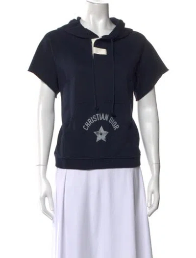 Pre-owned Dior Graphic Print Crew Neck Hoodie In Blue