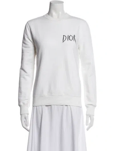 Pre-owned Dior Graphic Print Crew Neck Sweatshirt In White