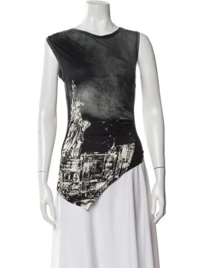 Pre-owned Dior Graphic Print Crew Neck Top In Silver