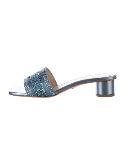 Pre-owned Dior Graphic Print Crystal Embellishments Mules In Blue