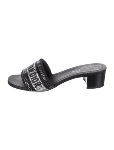Pre-owned Dior Graphic Print Crystal Embellishments Slides In Black