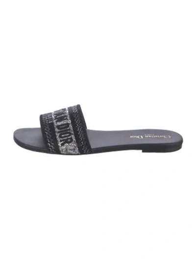 Pre-owned Dior Graphic Print Crystal Embellishments Slides In Black
