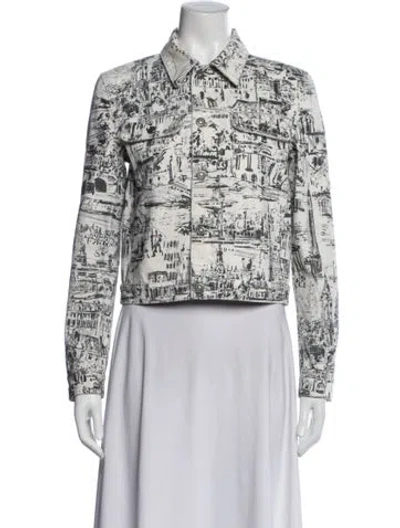 Pre-owned Dior Graphic Print Denim Jacket In White