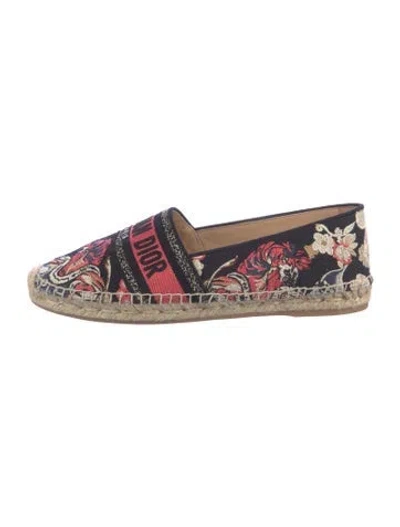 Pre-owned Dior Graphic Print Embroidered Accent Espadrilles In Black